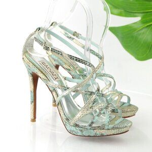 Badgley Mischka Womens Zula Sandal Size 5.5 Blue Green Python Strappy Heel HOCO